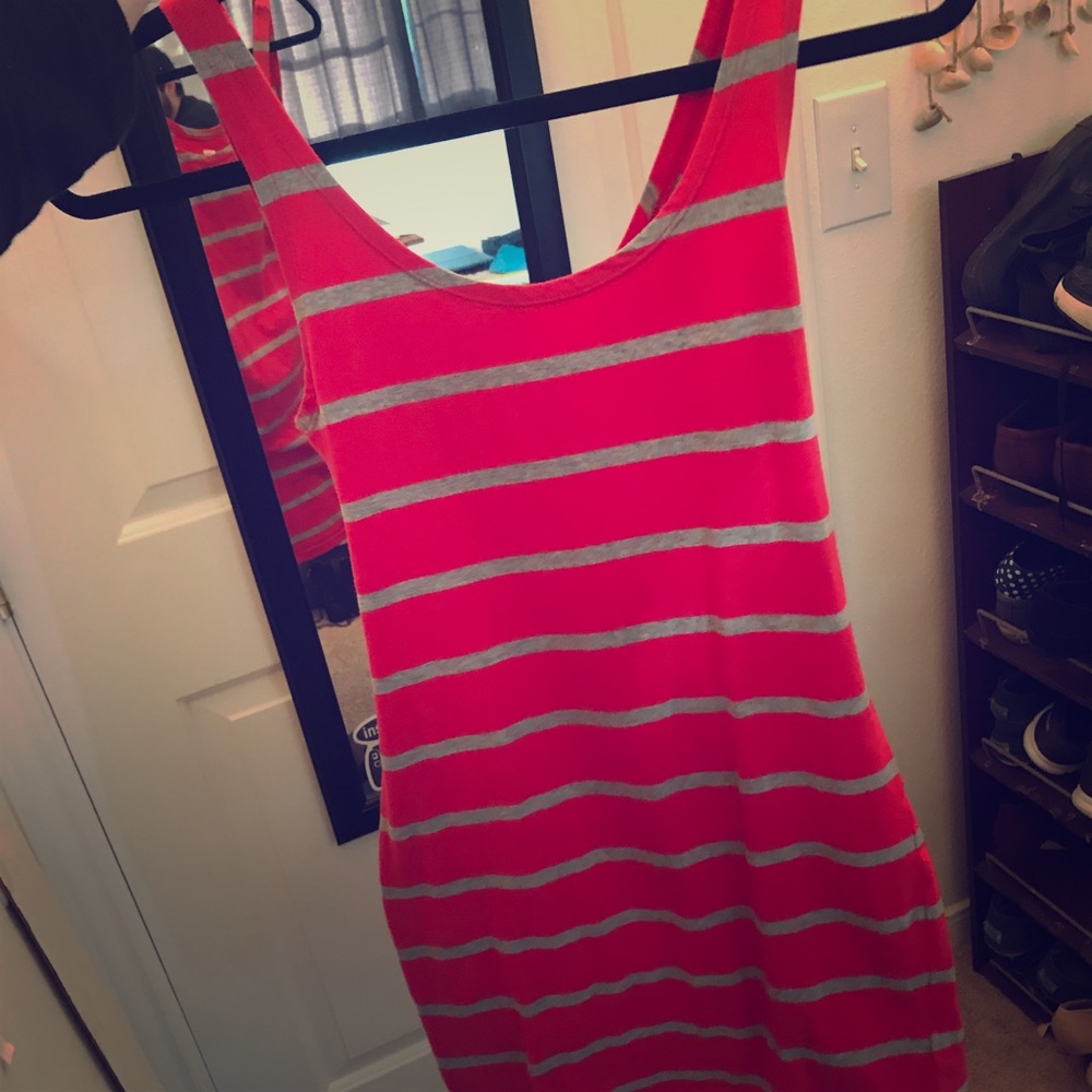 Forever 21 pink/gray striped spaghetti strap dress